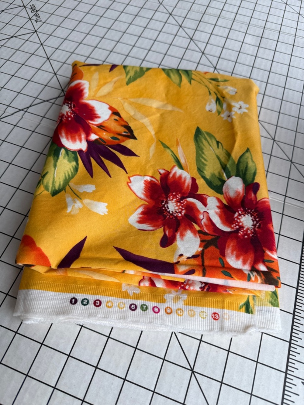 Vintage Tropical Floral Fabric Remnant Yellow Hawaiian Floral Cotton Apparel